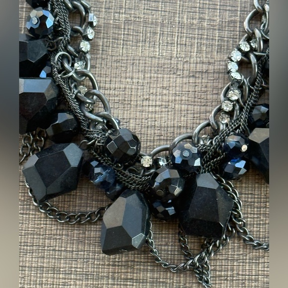 Simply Vera Wang Black Blue Faceted Stones Beads Chains Rhinestone Necklace - Picture 2 of 9